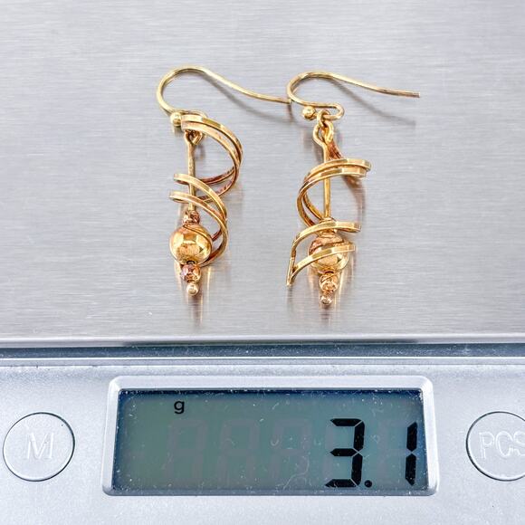 Vintage Sterling Silver 925 Gold Vermeil Spiral Dangle Earrings - Picture 7 of 8